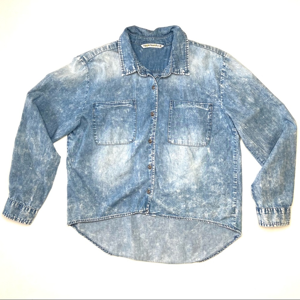 HIPPIE LAUNDRY Acid Wash Lightweight Denim Button Shirt